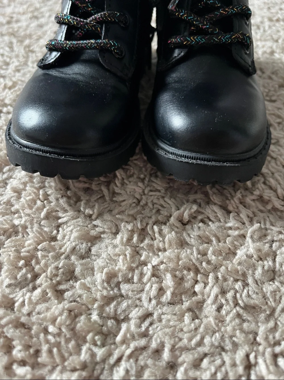 Old Navy Black Lace-Up Kids Combat Boots with Multicolor Laces